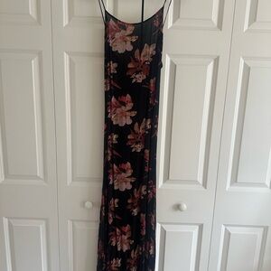 Free People Black Maxi Slip Dress with Pink Floral Print